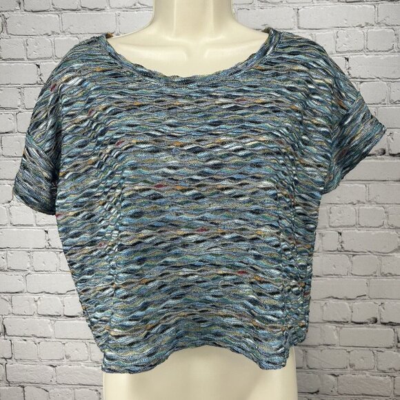 Free People Multicolor Textured Color Wave Crop Short Sleeve Mermaid Top Size S - Picture 1 of 7